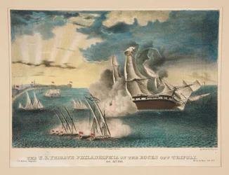 The U.S. Frigate Philadelphia on the rocks off Tripoli (From the U.S. Military Magazine Army and Navy, Vol. II)