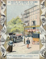 La Canebiere in Marseille - the electric tram - the cars reclaim - illustration by E Letellier - Protect historical notebook, end of 19th century