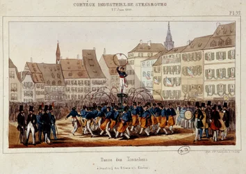 La danse des tonneliers during the industrial cortege in Strasbourg on 25 June 1840 (Lithograph)
