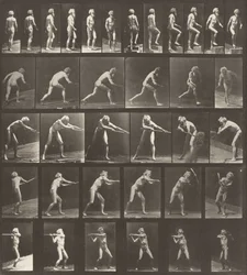 Plate Number 521. A: Walking. B: Ascending a step. C: Throwing the disk. D: Using a shovel. E, F: Using a pick