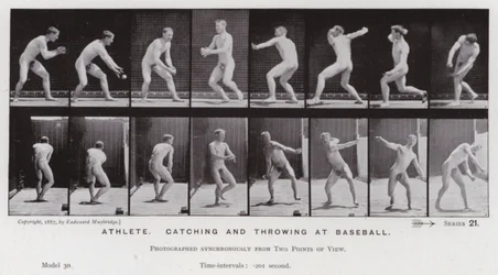 The Human Figure in Motion: Athlete, catching and throwing at baseball