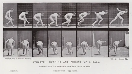 The Human Figure in Motion: Athlete, running and picking up a ball