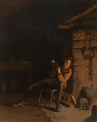 The Boyhood of Lincoln. (An Evening in the Log Hut.)