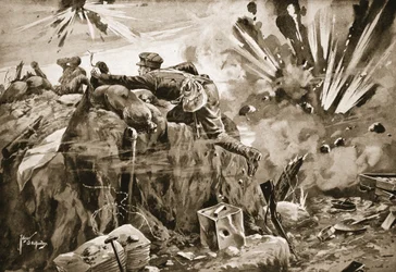 Private Jewson Getting Out of His Trench Under Very Heavy Shell-Fire to Rescue the Wounded and Bring in the Dead