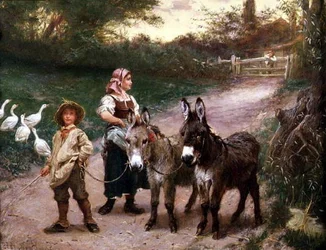 Peasant Children with Donkeys