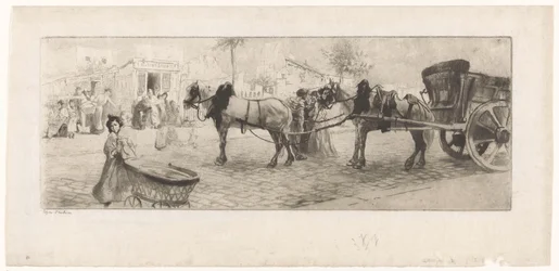 View of a Boulevard with Horses and a Woman with a Stroller