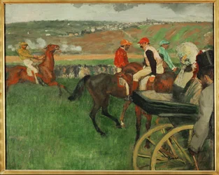 The Racecourse. Amateur Jockeys Near a Carriage