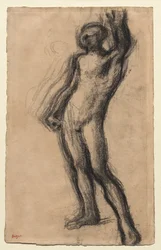 Nude Man Standing, with Left Hand Raised, c1900