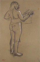 Nude Woman Drying Herself with a Towel, Seen from Behind