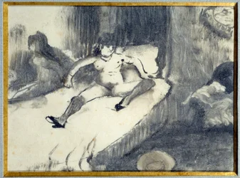 Rest on the Bed. A Prostitute Resting on Her Bed in a Brothel. Painting by Edgar Degas
