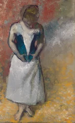 Standing Woman Seen from the Front, Clasping her Corset