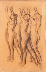Three Dancers in Bodysuits, with Raised Arms