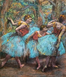 Three Dancers (blue skirts, red corsages)