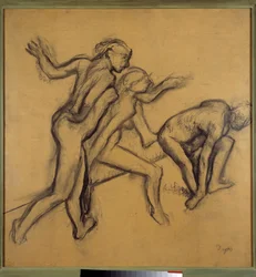 Three naked dancers. Drawing with chalk and charcoal by Edgar Degas (1834-1917), approximately 1900. Dimensions: 0.89 x 0.88 m, Paris, Louvre Museum