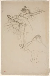 Two Studies of Dancers. Upper: Dancer Standing on Left Leg; Lower: Bent Forward Dancer Seen from the Back