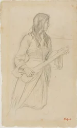 Young Woman Playing a Mandolin, Study for Portrait of Mlle. Fiocre in the Ballet "La Source"