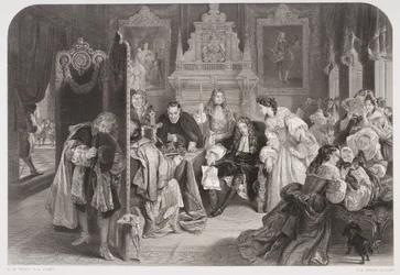 James II receiving news of the landing of the Prince of Orange, engraved by F.A. Heath