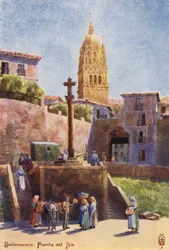 Northern Spain: Salamanca, The Puerta del Rio, with the Cathedral Tower