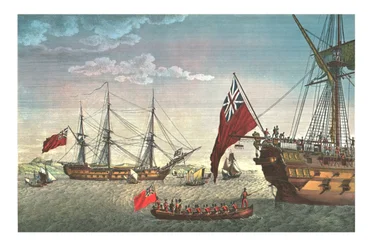 Napoleon goes aboard the Northumberland for his journey to St Helena, 8 August 1815, c1850