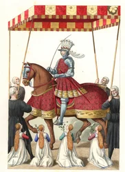 King Louis XII of France, after a miniature by Jean Marot - Lithography from an illustration by Edmond Lechevallier-Chevignard, from historical costumes of the 16th