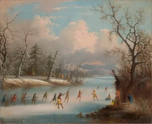 Indians Playing Lacrosse on the Ice