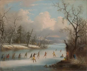 Indians Playing Lacrosse on the Ice