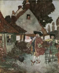 Cinderella: the minister searches in all the cottages and houses of the kingdom for the girl who lost her slipper of vair c.1910