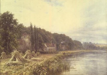 Riverside Village with Figures Fishing