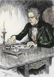 Dr Jekyll closes the letter where he confesses to be Mr Hyde the murderer. Illustration by Edmund Joseph Sullivan for the novel 