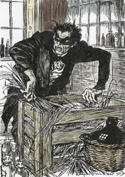 Dr Jekyll desperately seeking the powders allowing him to debarasser his character of Mr Hyde, Illustration by Edmund Joseph Sullivan for the novel 