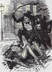 Mr Hyde Clubbing Sir Danvers Carew to Death. Illustration by Edmund Joseph Sullivan for the Novel 