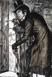 Mr Hyde returns home after a night of adventures to take the antidote and resume the appearance of Dr Jekyll, Illustration by Edmund Joseph Sullivan for the novel 