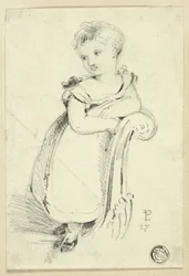 Little Girl Standing on Sofa; Fragment: Back of a Woman
