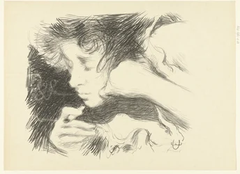 Head of a Smoking Woman with Cigarette and Closed Eyes