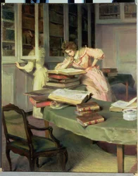 Elegant Women in a Library