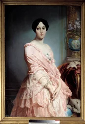 Portrait of Madame F. Painting by Édouard Dubufe (1820-1883). 19th century. Dimensions 1.3 x 0.89 m. Paris, Musée d