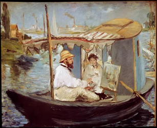 Claude Monet Painting in His Studio Boat