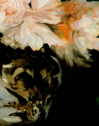 Vase of peonies on foot shower (detail)