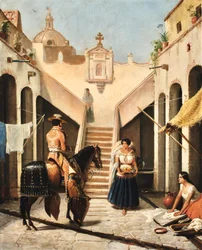 Chinaco and Indian in Mexican Courtyard