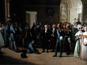 Tsar Alexander I (1777-1825) visiting the Paris Hotel de La Monnaie on 25th May 1814
