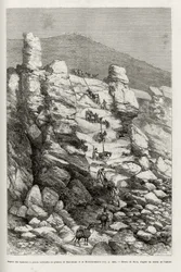 Aspect of the heights with vertical walls at the Dasoulami and Bobodioulasou plateau (engraving by Riou, to illustrate the story 