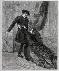 Edmond Dantes and Mercedes - Engraving by Riou, in “The Count of Monte Cristo” (Monte-Cristo) by Alexandre Dumas père (1802-1870), ed. Jules Rouff & Cie