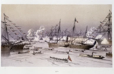 Entrance of the Eagle to Port Said for the inauguration of the Suez Canal - in 