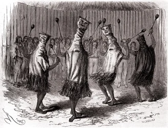 Ritual Dance of the Ticuna Indians of Peru Wearing Disguises and Masks