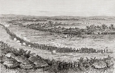 Sir Henry Morton Stanley and His Men Being Threatened by Sukuma Natives