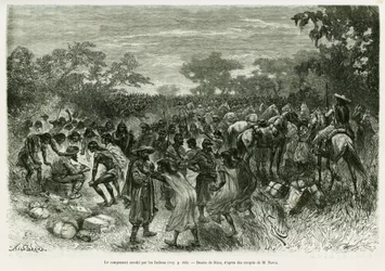 The camp invaded by the Indians. Engraving by Riou, to illustrate the story 