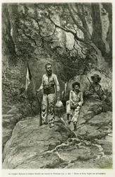 The Traveler Deploying the Tricolor Flag to the Sources of the Orinoco. Engraving by Riou, to illustrate the story 
