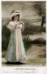 Young Woman Receiving a Letter from Her Beloved Who is on the Front, Postcard