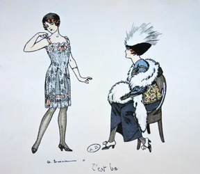 Mannequin Showing a Slip to a Client, c.1912