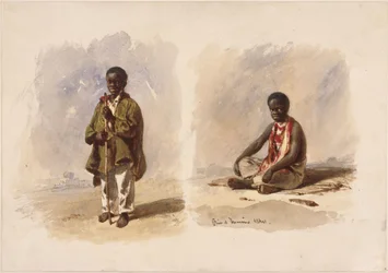 Two young Afro-Brazilians; one standing, the other sitting